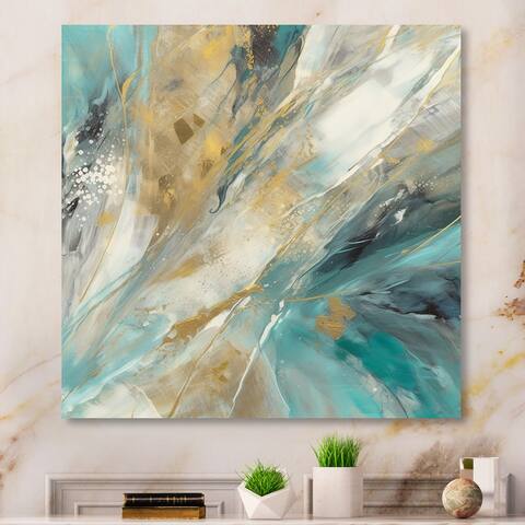 Designart "Golden Hour In Turquoise Waves IV" Abstract Painting Canvas Wall Art