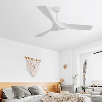 52 Inch White Ceiling Fan No Light, 3 Blade Propeller Ceiling Fan with Remote Control, 6 Speed Quiet Reversible DC Motor Fan