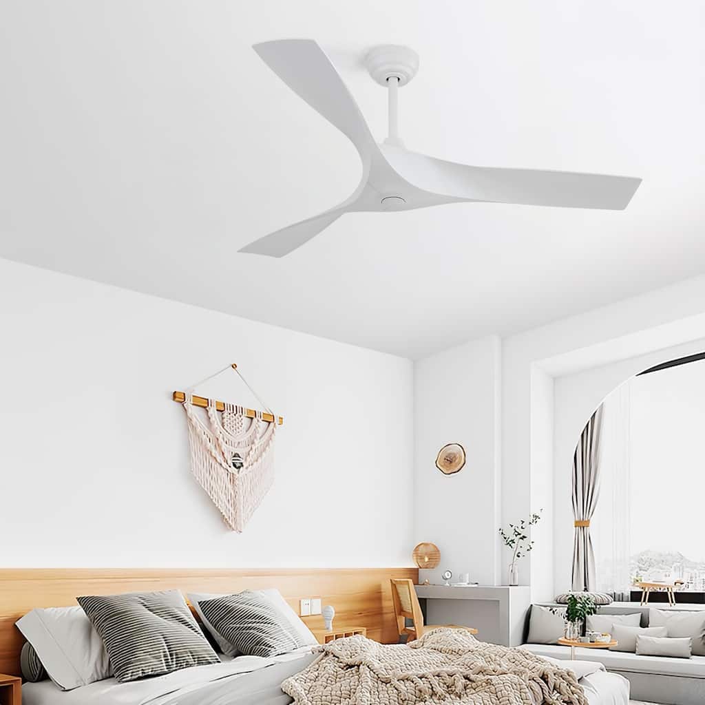 52 Inch White Ceiling Fan No Light, 3 Blade Propeller Ceiling Fan with Remote Control, 6 Speed Quiet Reversible DC Motor Fan