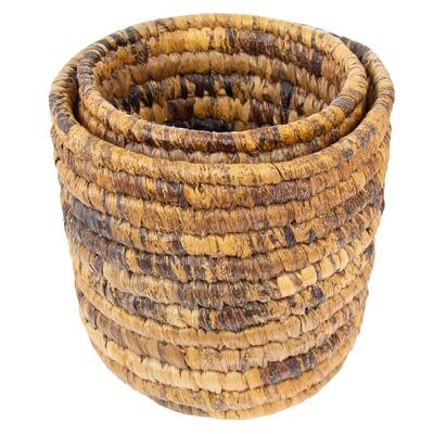 Handwoven Banana Fiber Stacked Baskets, Two Nested