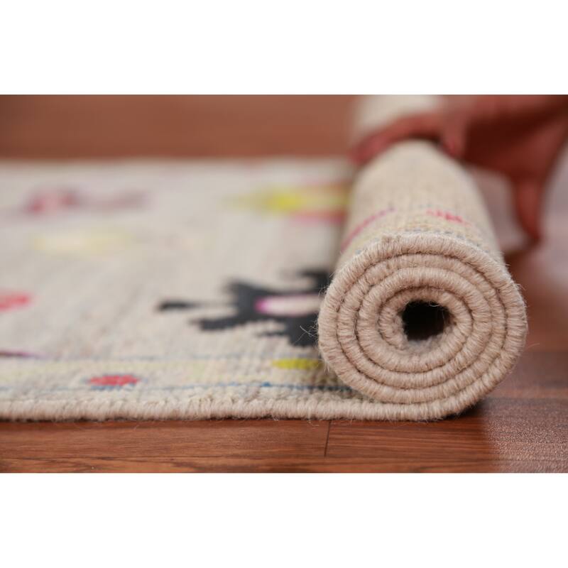 Hand Knotted Oriental 100% Wool Carpet Transitional All-Over Beige & Ivories Oushak Runner Rug - 9' 11'' X 2' 9''