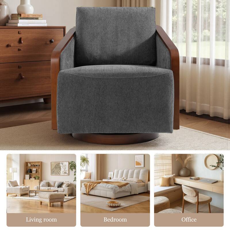 Chenille Modern 360°Swivel Barrel Chair Round Base