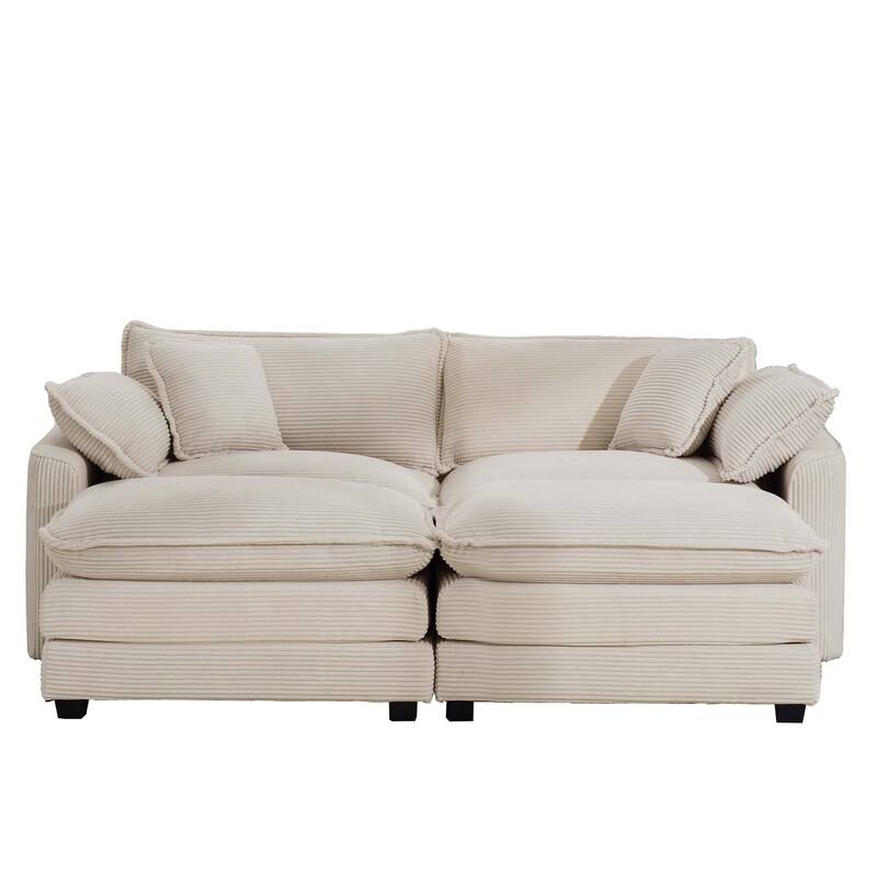 2-Seater Corduroy Sofa with 2 Footrests, Converts to Bed for Compact Spaces