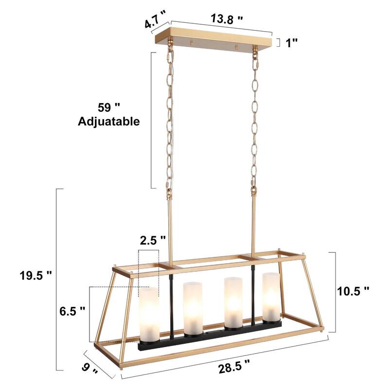 Modern Glam 4-Light Gold Linear Chandeliers Kitchen Island Lights for Dining Room - 28.5"L x 9"W x 19.5"H