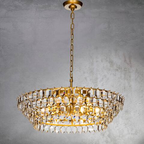 8-Light Mid Century Modern 4-Tier Antique Gold Chandelier With Crystal Accents