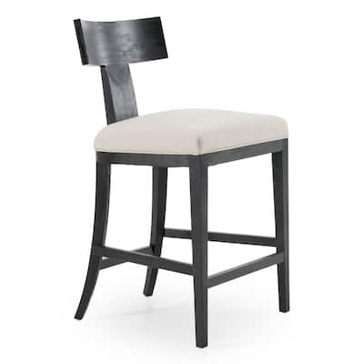 Modrest Fabien Mid-Century Modern Beige Linen & Black Walnut Counter Chair
