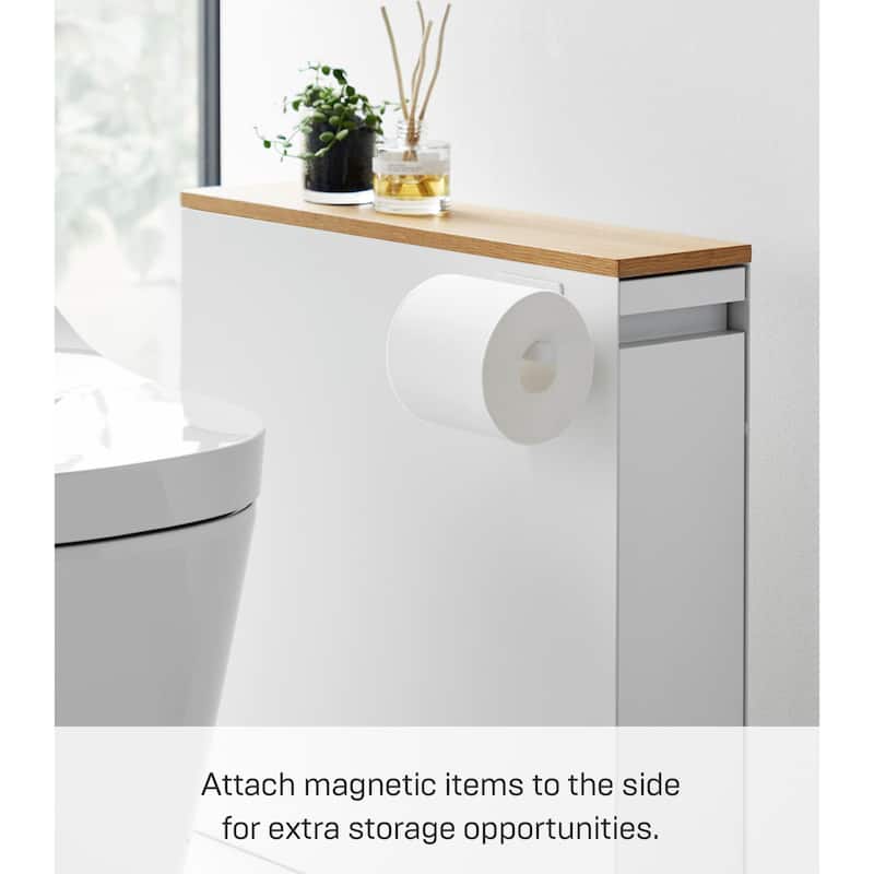 Yamazaki Home Pull-Out Bathroom Storage Cabinet, Steel and Wood - L 22.05 x W 5.51 x H 21.65 inches
