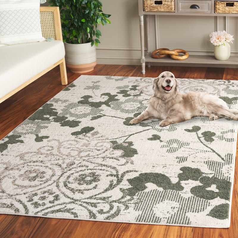 SAFAVIEH, Adirondack Rena Damask Floral Distressed Rug - 8' x 10' - Ivory/Dark Green