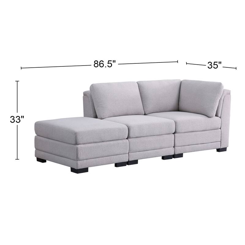 Upholstered Reversible Modular Sofa with Ottoman in Light Gray