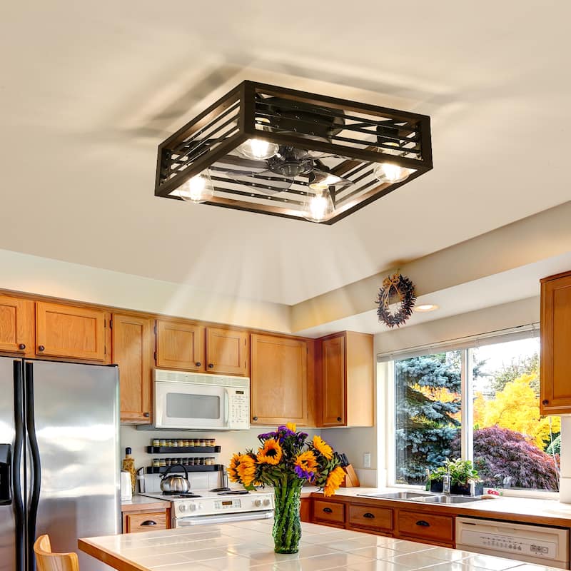 18inch Caged Ceiling Fan with Lights, Remote Control or APP(Bulbs included)
