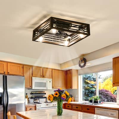 18inch Caged Ceiling Fan with Lights, Remote Control or APP(Bulbs included)