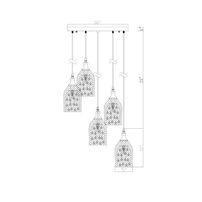 Lilah Silver 5-Light Metal Bell Shades Cluster Cylinder Pendant Light