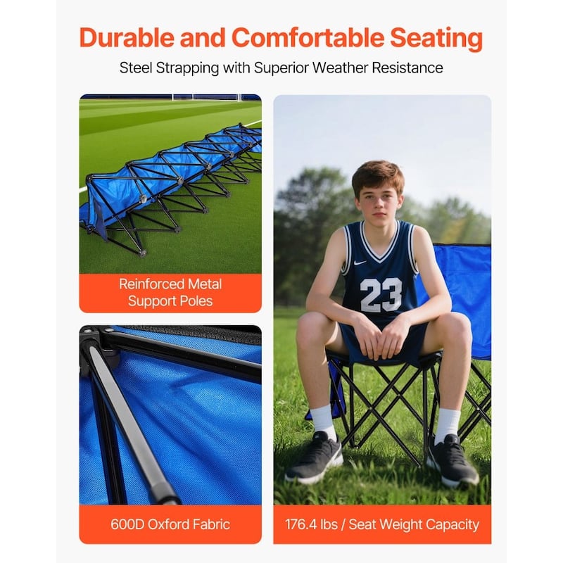 Foldable Team Bench with 600D Oxford Fabric Sturdy Iron Frame for Sports and Outdoor Use