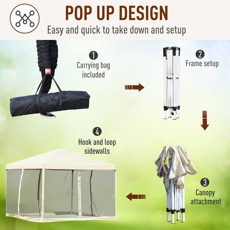 Outsunny Pop-up Canopy 10' x 10' Vendor Tent w/ Removable Mesh Walls