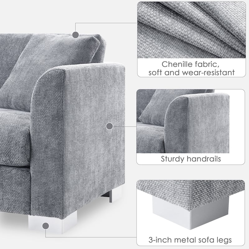 Roomfitters 96*56" Modern Cloud Sectional Sofa, L-Shaped Luxury Couch Set with 2 Pillows, 4-Seat Indoor Furniture
