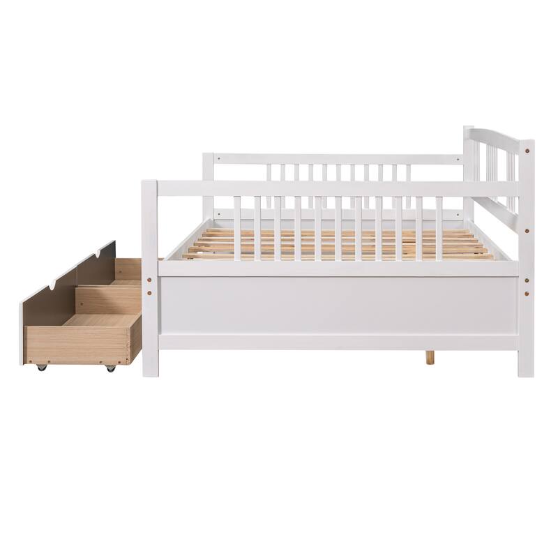 Full Size Daybed with Two Storage Drawers - Wood Frame and Multi-Functional Design