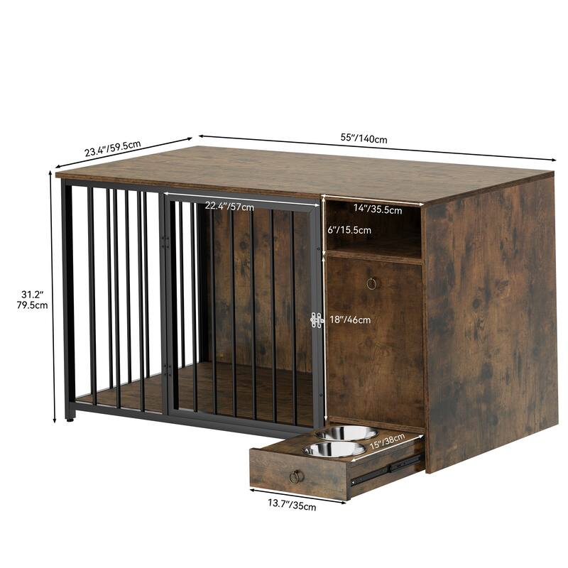 Moasis 3-in-1 Furniture-style Dog Crate Pet Crate with Drawers, TV Stand