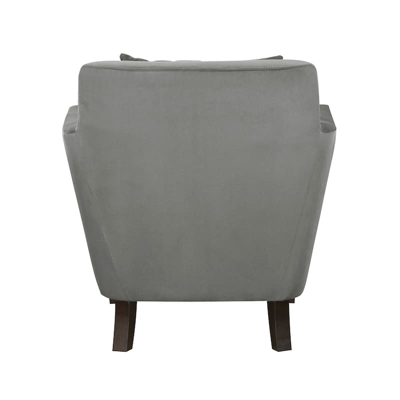 Jess 34 Inch Accent Armchair with 1 Pillow, Gray Velvet Channel Tufted