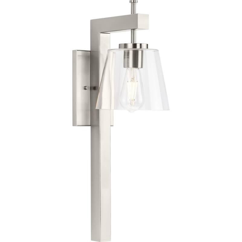 Saffert Collection One-Light New Traditional Brushed Nickel Clear Glass Wall Light - 7.5 in x 10.25 in x 24.5 in - 7.5 in x 10.25 in x 24.5 in