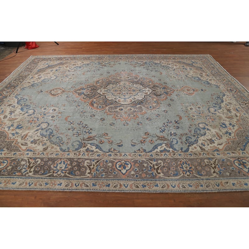 Blue Medallion Tabriz Persian Rug Oriental Handmade Wool Carpet - 9'7"x 11'9"
