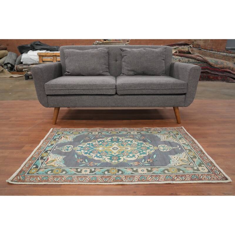 Hand Knotted Oriental 100% Wool Carpet Traditional Floral Purples Tabriz Area Rug - 4' 3'' X 2' 7''