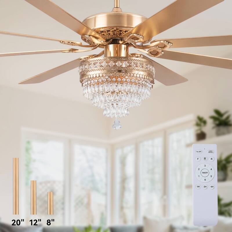 72" Crystal Ceiling Fan Fandelier with Lights and Remote Noiseless DC Motor, Retro/Farmhouse Lighting - 72 Inches
