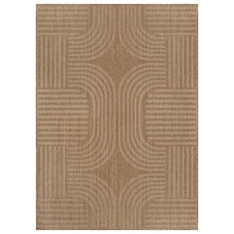 World Rug Gallery Geometric Indoor/Outdoor Flat Woven Area Rug - Natural Jute-Style, Easy-Care Patio Rug for Balcony Patio Deck