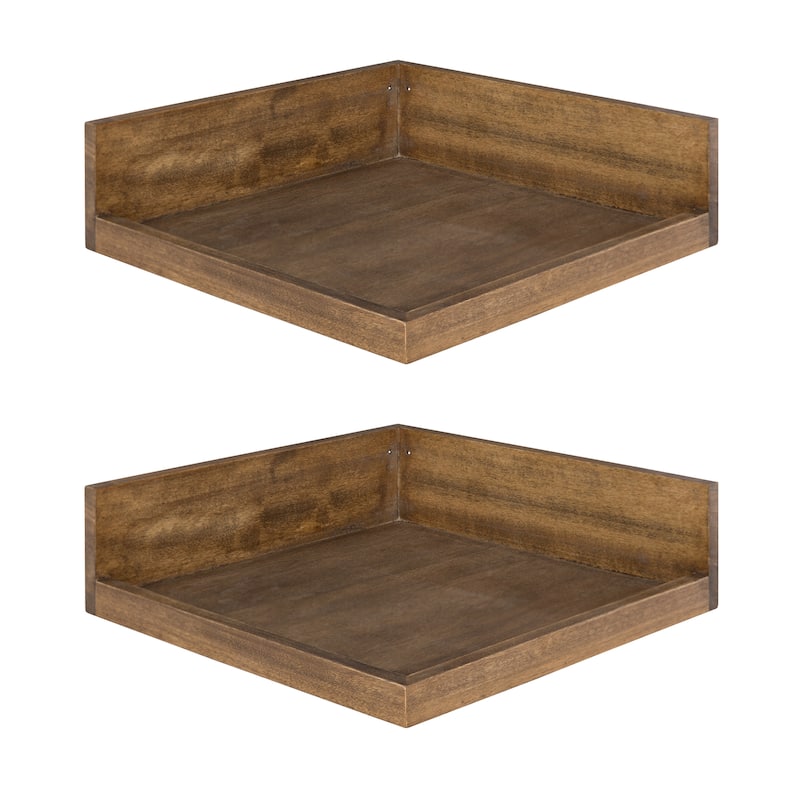 Kate and Laurel Levie Floating Corner Wood Wall Shelf - 2 Piece - Natural Rustic