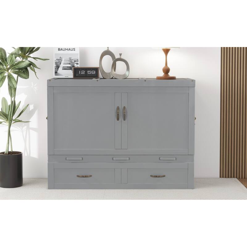 Space-Saving Design Murphy Bed with USB Ports, Large Drawers and Metal Handles