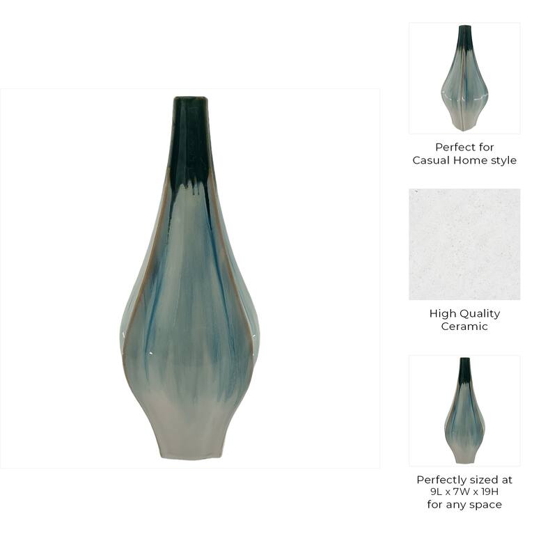 Stoneware Ceramic Decorative Vase with Ocean-Inspired Glaze Finish