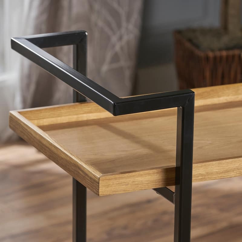 Gerard Modern Industrial 2-Tier Wood Bar Cart with Wheels by Christopher Knight Home - 38.00" W x 16.10" D x 33.00" H