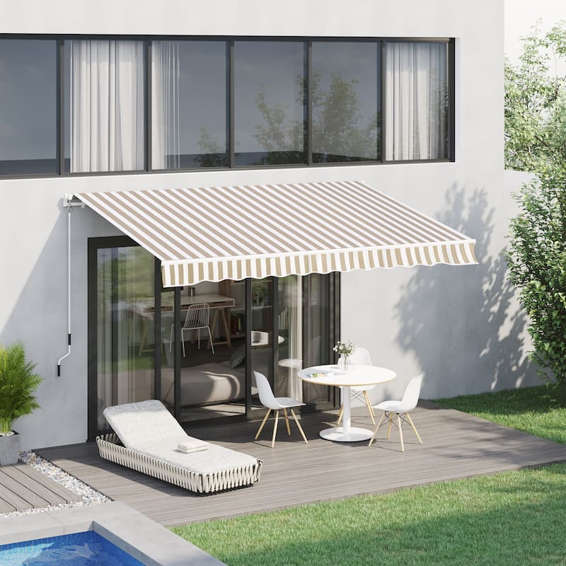12' x 10' Retractable Awning Sun Shade Shelter with Manual Crank Handle, 280g/m² UV & Water-Resistant Fabric and Aluminum Frame