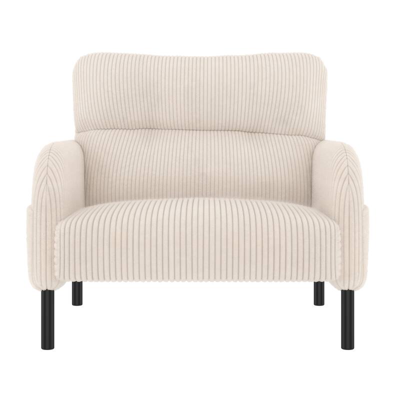 Corduroy Upholstered Single Sofa Chair, Lounge Reading Chair with Side Pockets, Armchair with Solid Wood Frame