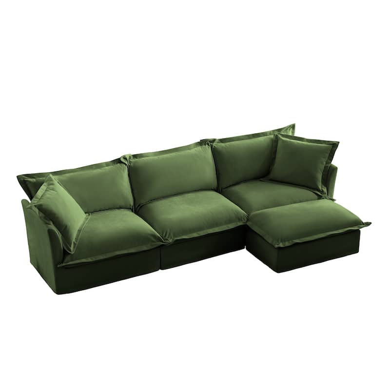 120" Chenille L-Shaped Sectional with Convertible Ottoman & 2 Pillows and 3-Seater Cloud Couch