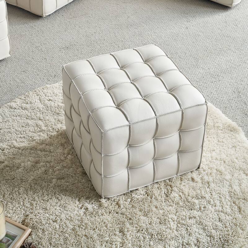 17.32''Genuine Leather Tufted Ottoman,Footstool For Living Room & Bedroom