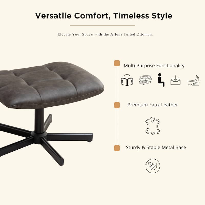 2-Piece Seating Set, Faux Leather Tufted Accent Chair and Ottoman