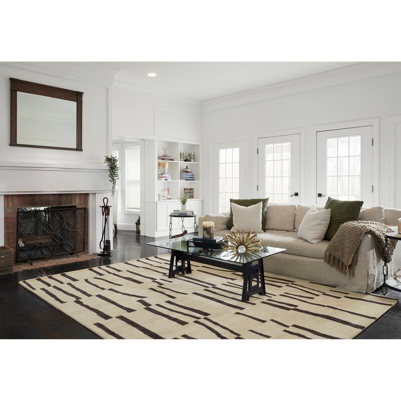 Momeni Simba Geometric Ivory Abstract Stripe Wool Area Rug
