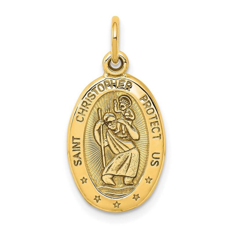 Curata 10k Yellow Gold 18" 25x11mm Antiqued St. Christopher Pendant Necklace