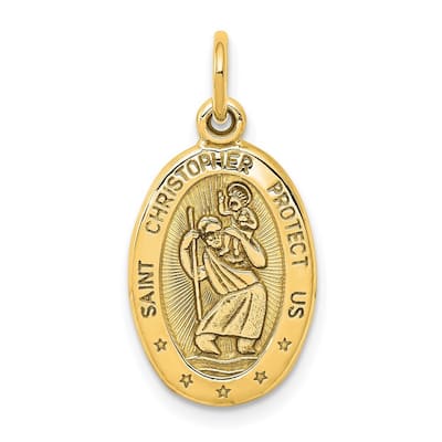 Curata 10k Yellow Gold 18" 25x11mm Antiqued St. Christopher Pendant Necklace