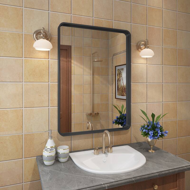 Aluminum alloy Framed Tempered Glass Wall Bathroom Vanity Mirror - 30" x 22" - Black