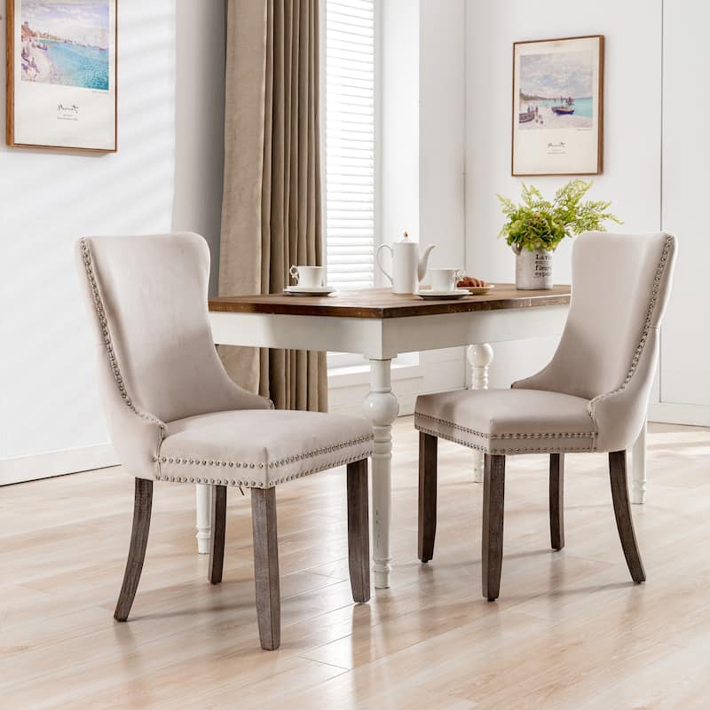 Roomfitters Velvet Dining Chairs Set of 2, Tufted Wing-Back Upholstered Accent Chairs with Nailhead Trim and Solid Wood Legs