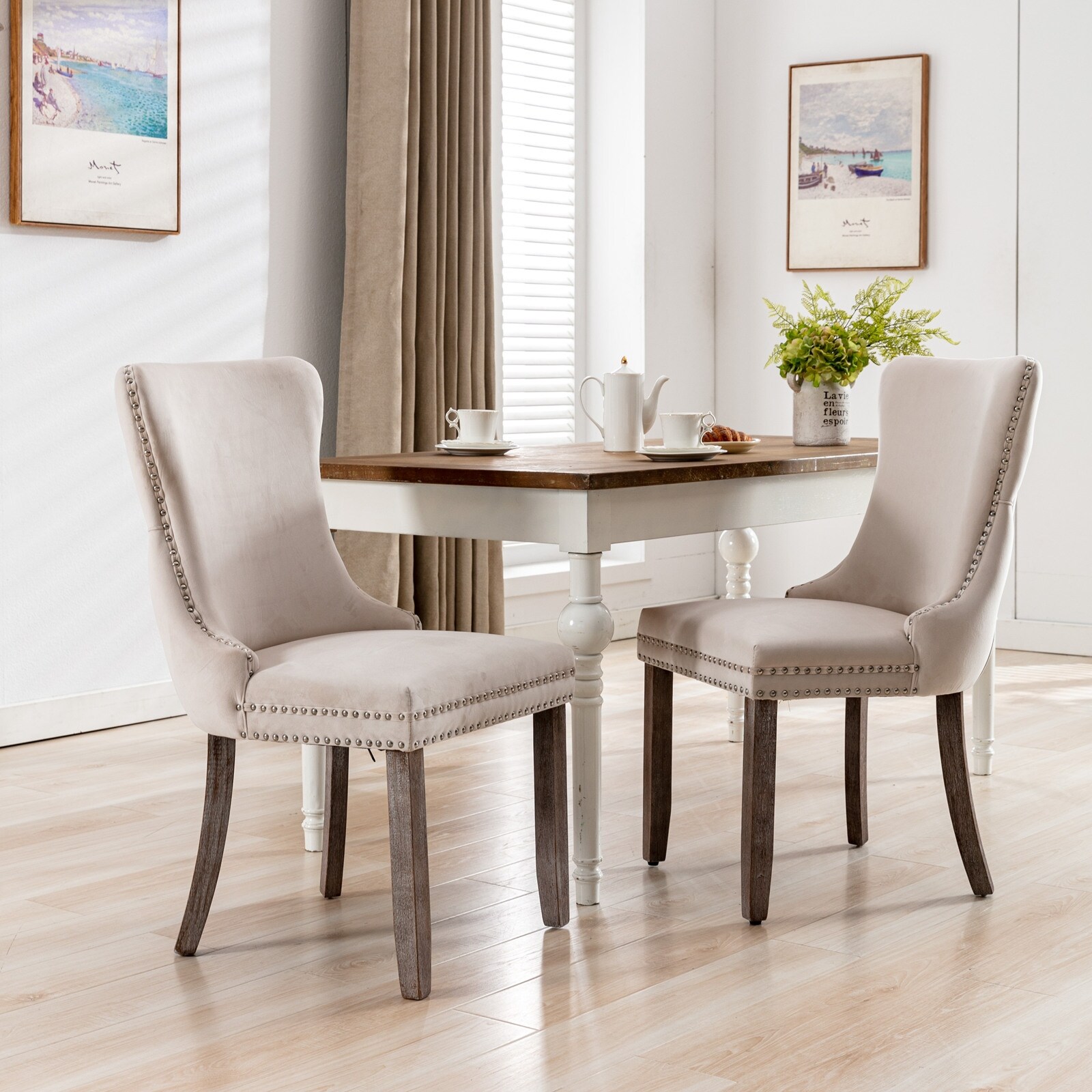 Upholstered Dining Chair with Backstitching Nailhead Trim Set of 2
