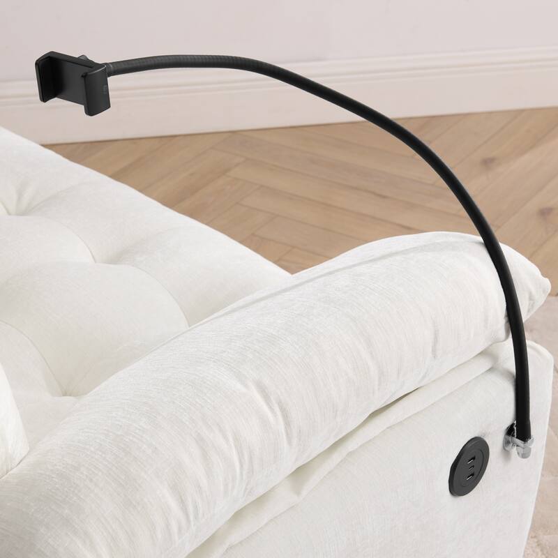 Double Recliner Chair with Adjustable Backrest, Storage Ottoman, USB Port & Phone Stand