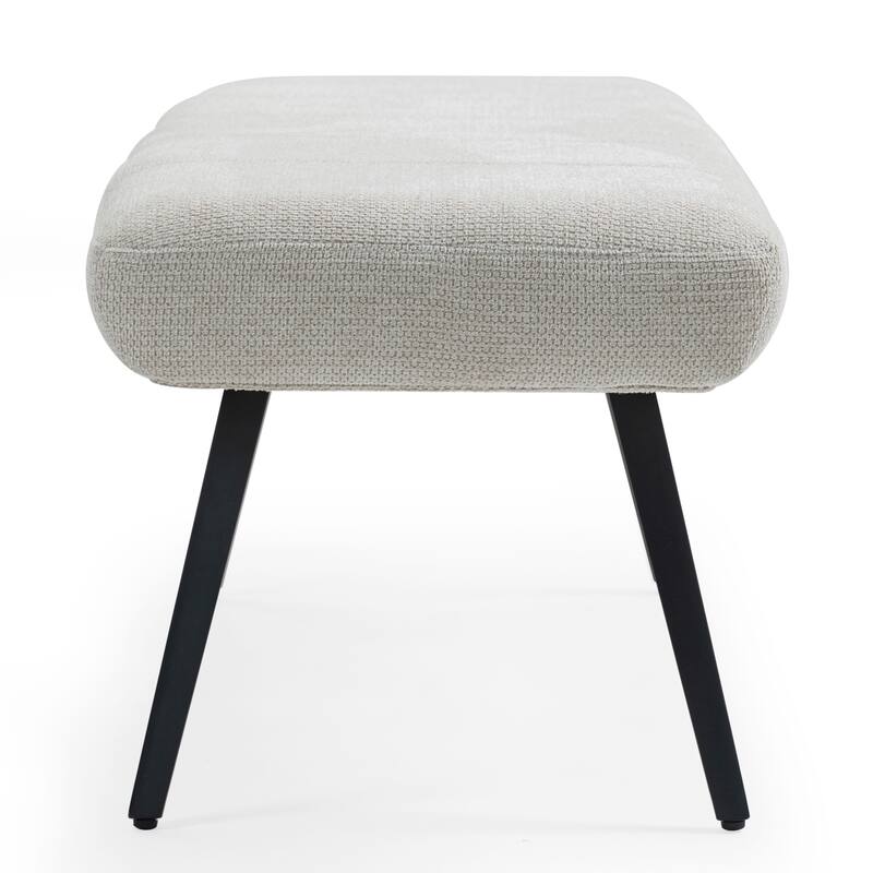 Bevin Beige Washed Woven Fabric Bench with White Washed Wood Accents and Black Iron Legs