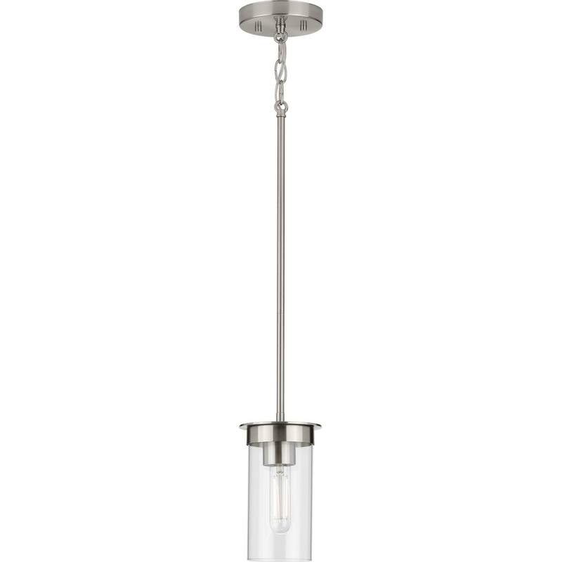 Kellwyn Collection One-Light Brushed Nickel and Clear Glass Transitional Style Hanging Mini-Pendant Light
