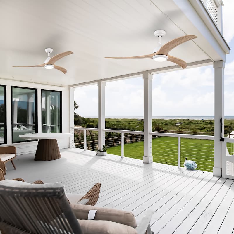 52"Ceiling Fan, Solid Wood Blades Ceiling Fan With Light with Remote Control,Noiseless Reversible Motor,6 Speed,3 Color