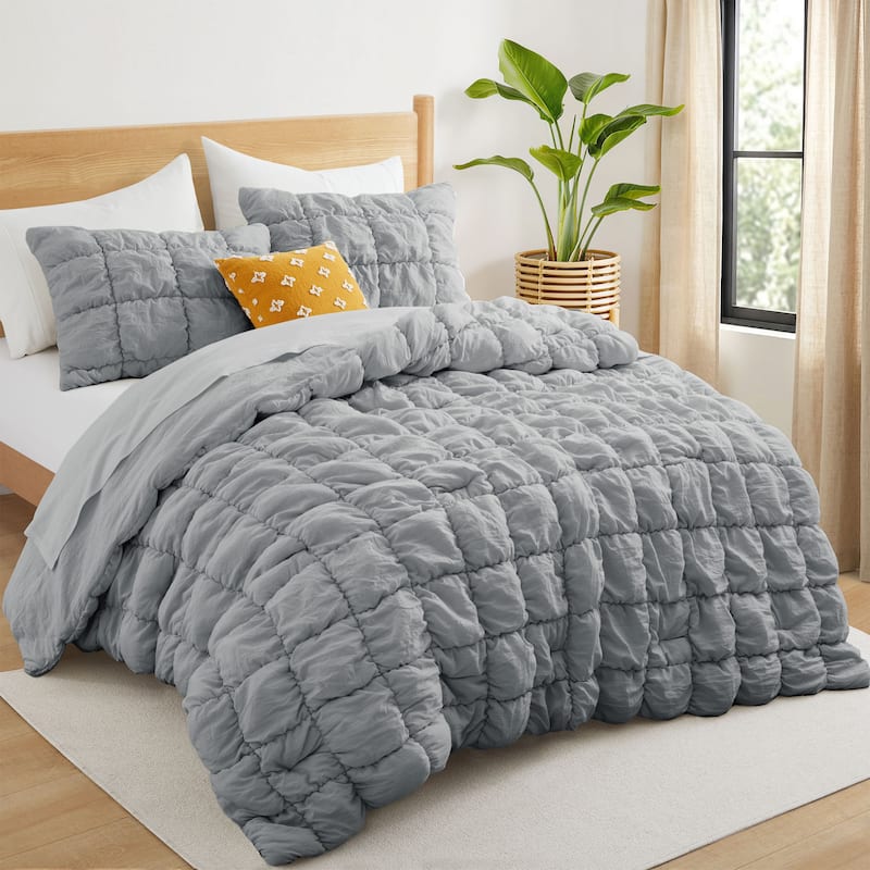 Puff Quilting Comforter Set with Pillowcases, Modern All Season Puffy Bedding Set