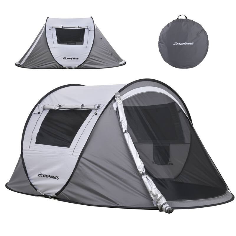 2 Person Black + Orange Pop Up Camping Tent - White+gray