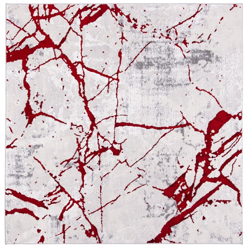 SAFAVIEH Amelia Fietje Modern Abstract Distressed Rug - 6'7" Square - Grey/Red - Square