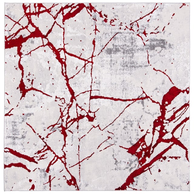 SAFAVIEH Amelia Fietje Modern Abstract Distressed Rug - 6'7" x 6'7" Square - Grey/Red